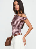 Ayviana One Shoulder Bodysuit Pink Brown Stripe