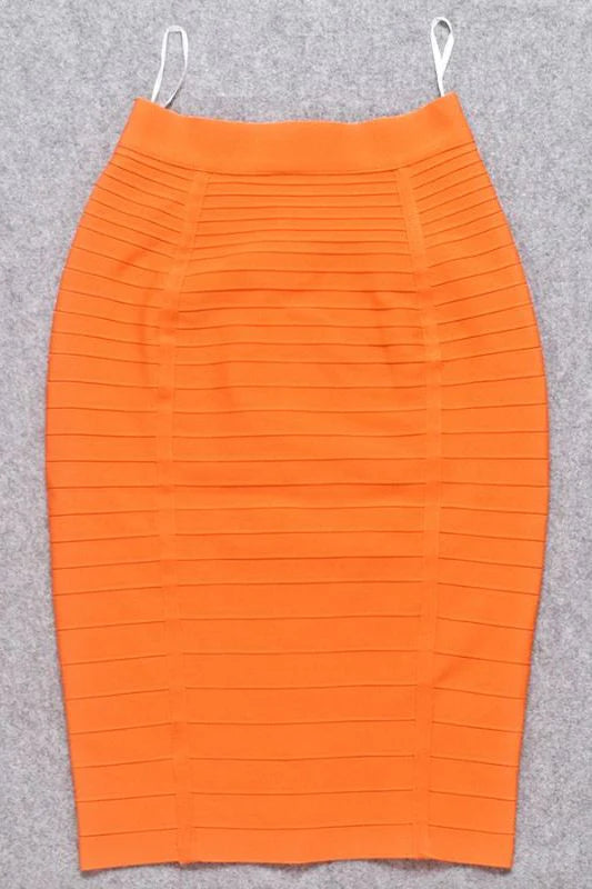 Pencil Bandage Knitted Knee Length Skirt Apricot Orange