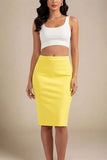 Pencil High Waist Bandage Knee Length Skirt Sun Yellow