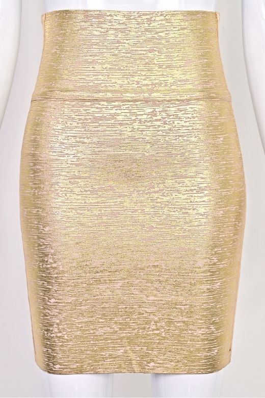 High Waist Leather Pencil Skirt Mini Length Gold