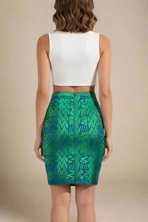 High Waist Metallic Leather Mini Skirt Emerald Green