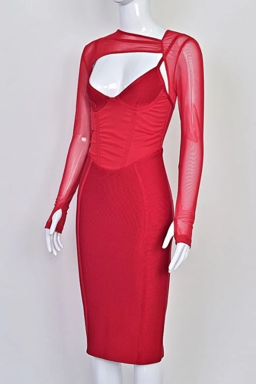 Lexi Long Sleeve Bodycon Midi Dress Lipstick Red