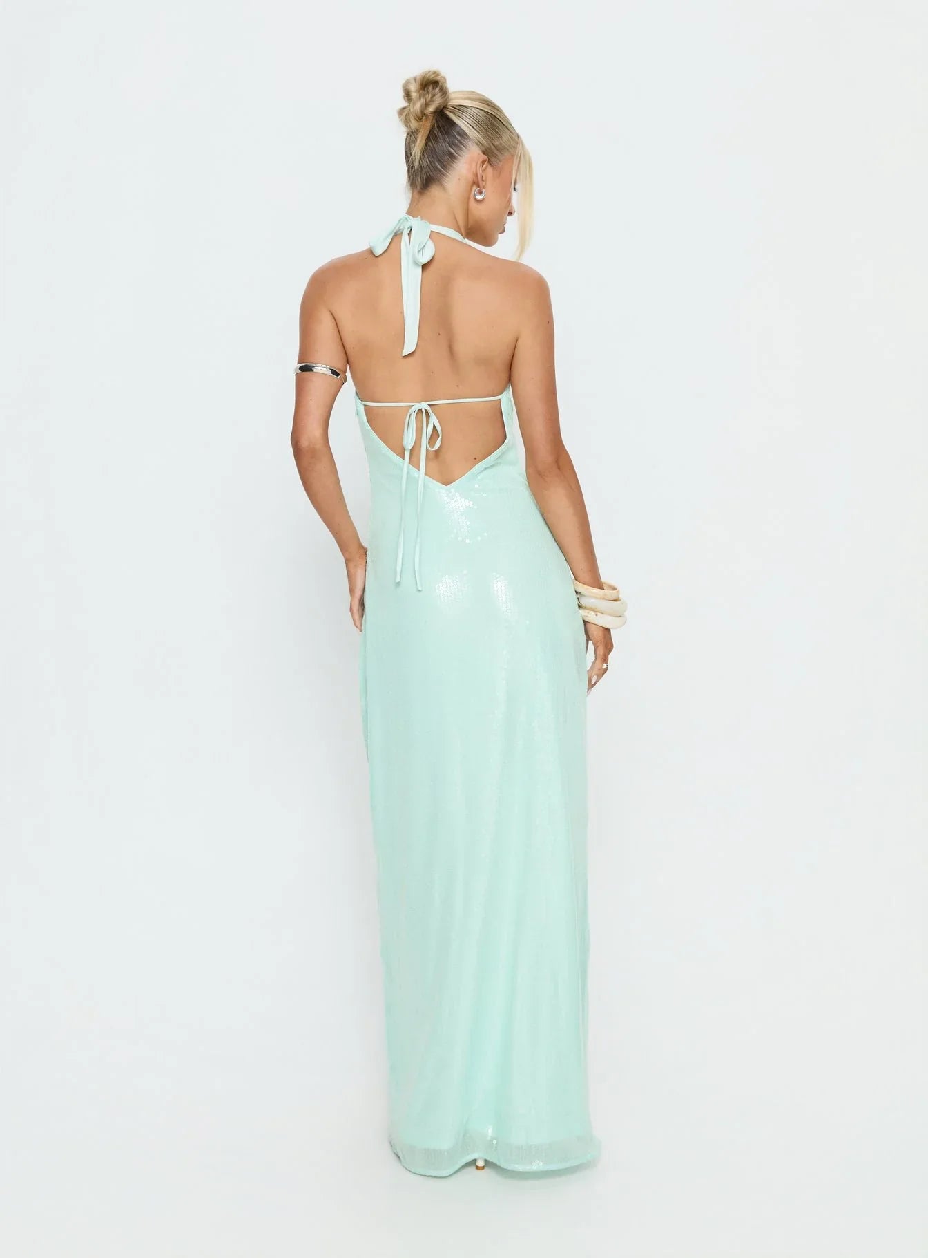Isanna Halter Sequin Maxi Dress Jelly Mint