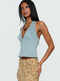 Dalyah Faux Suede Halter Top Soft Blue