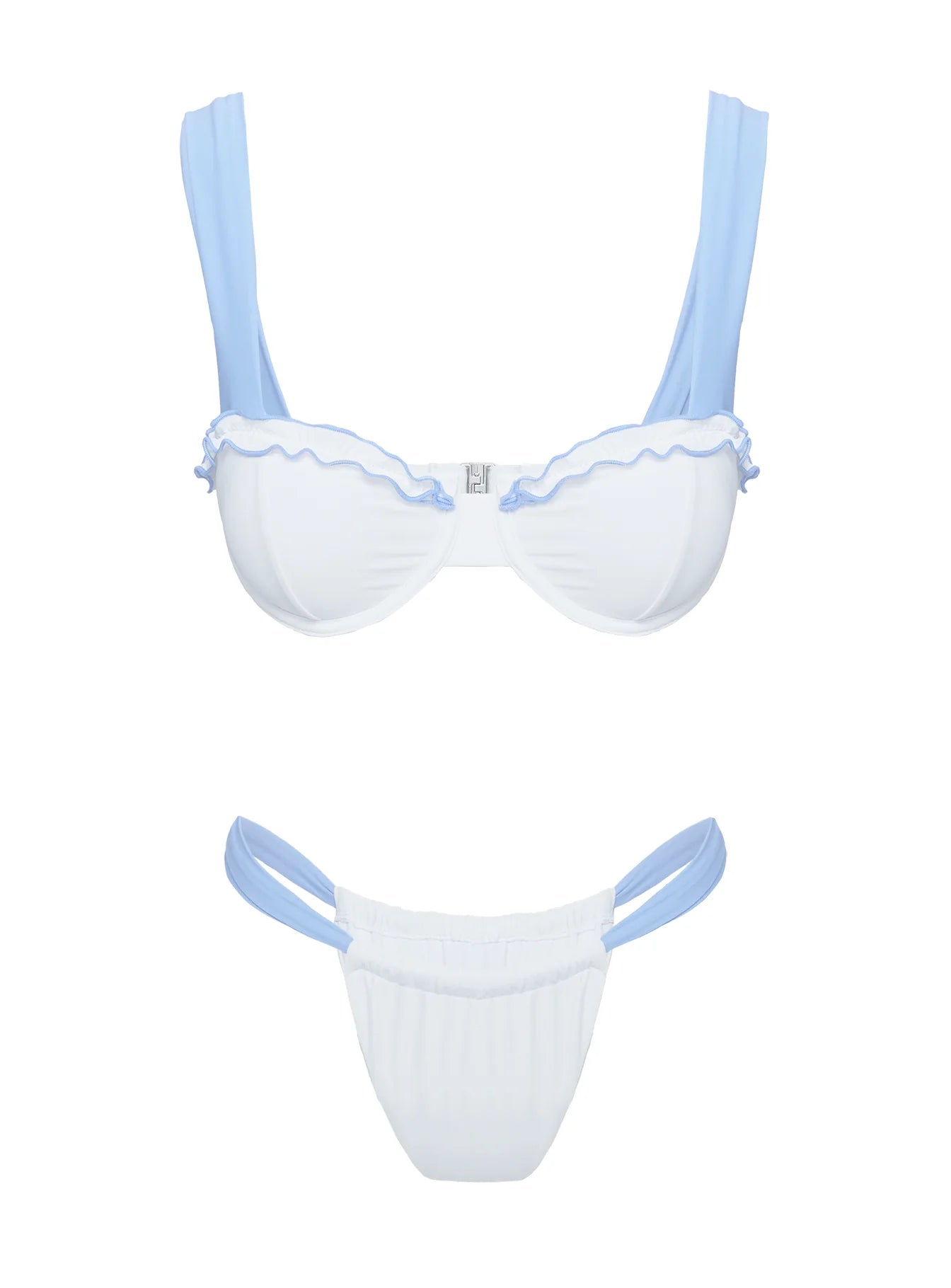 Summer Season Ruched Side Bikini Bottoms Blue White