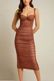 Marilyn Bodycon Wrap Midi Dress Rustic Brown Sale