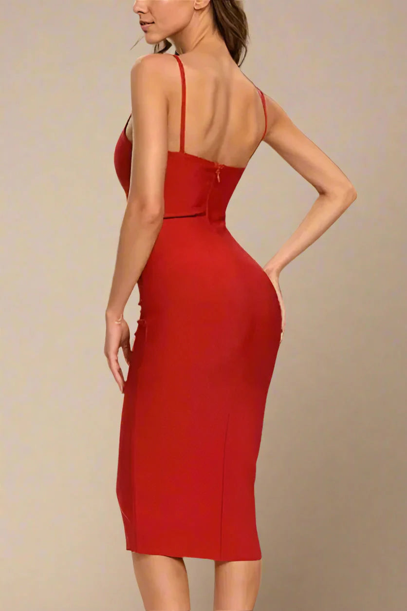 Blanche Bandage Midi Dress Lipstick Red Sale