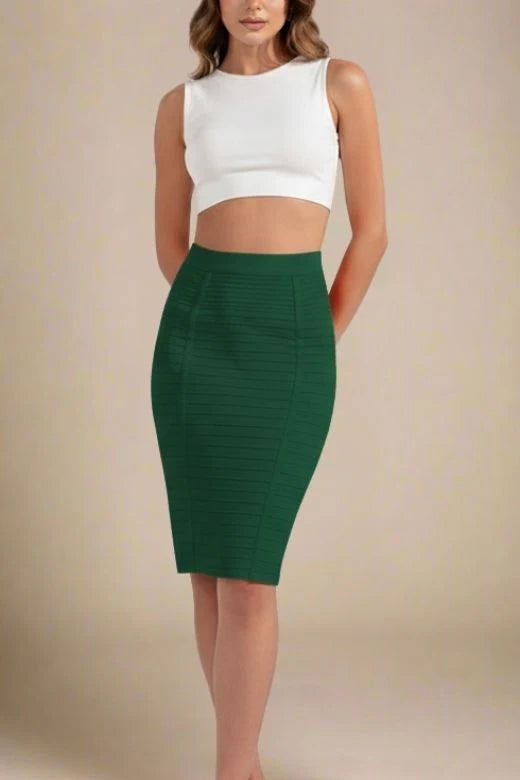 Pencil Bandage Knitted Knee Length Skirt Emerald Green