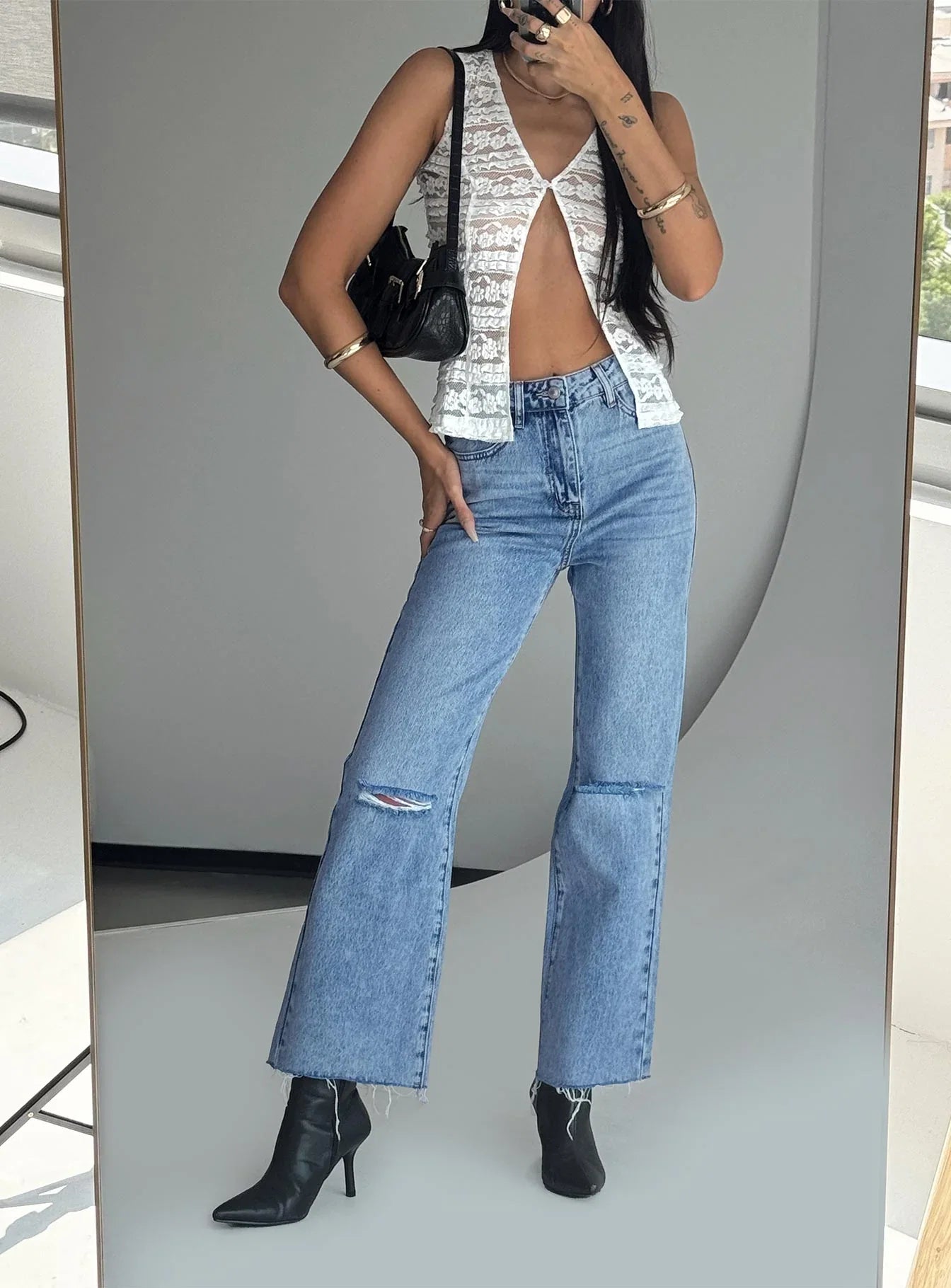 Thorne High Rise Straight Leg Jeans Denim