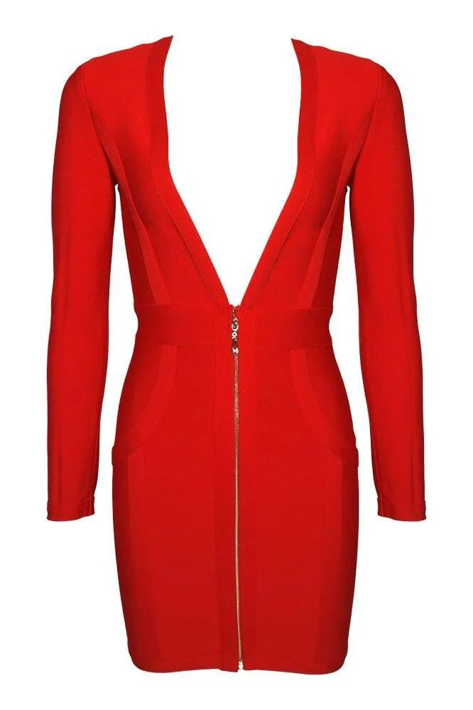 Eva Long Sleeve Bandage Mini Dress Lipstick Red