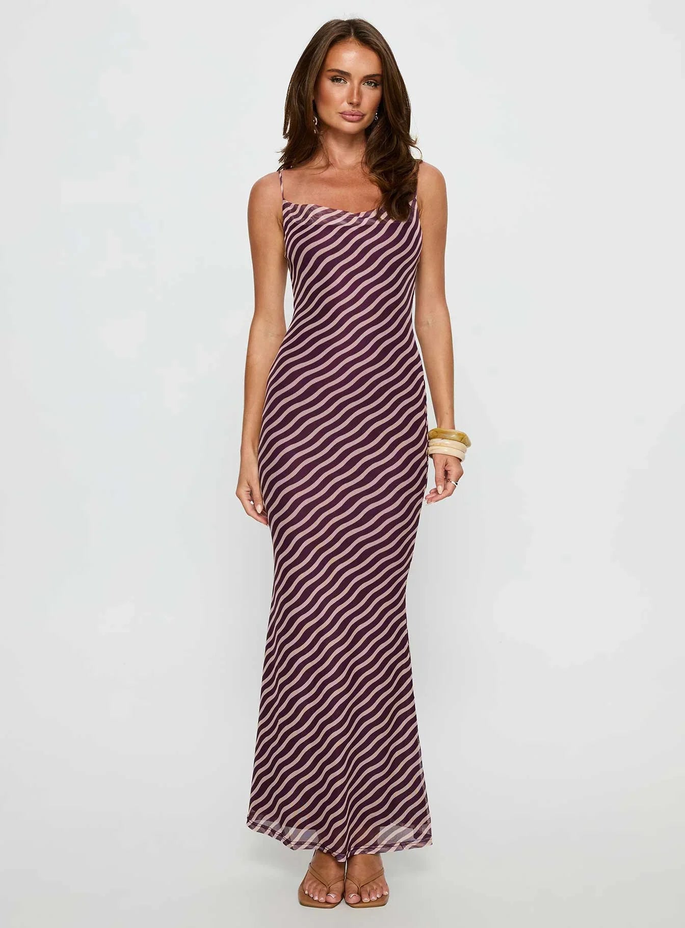 Aliah Cowl Neck Maxi Dress Plum Stripe