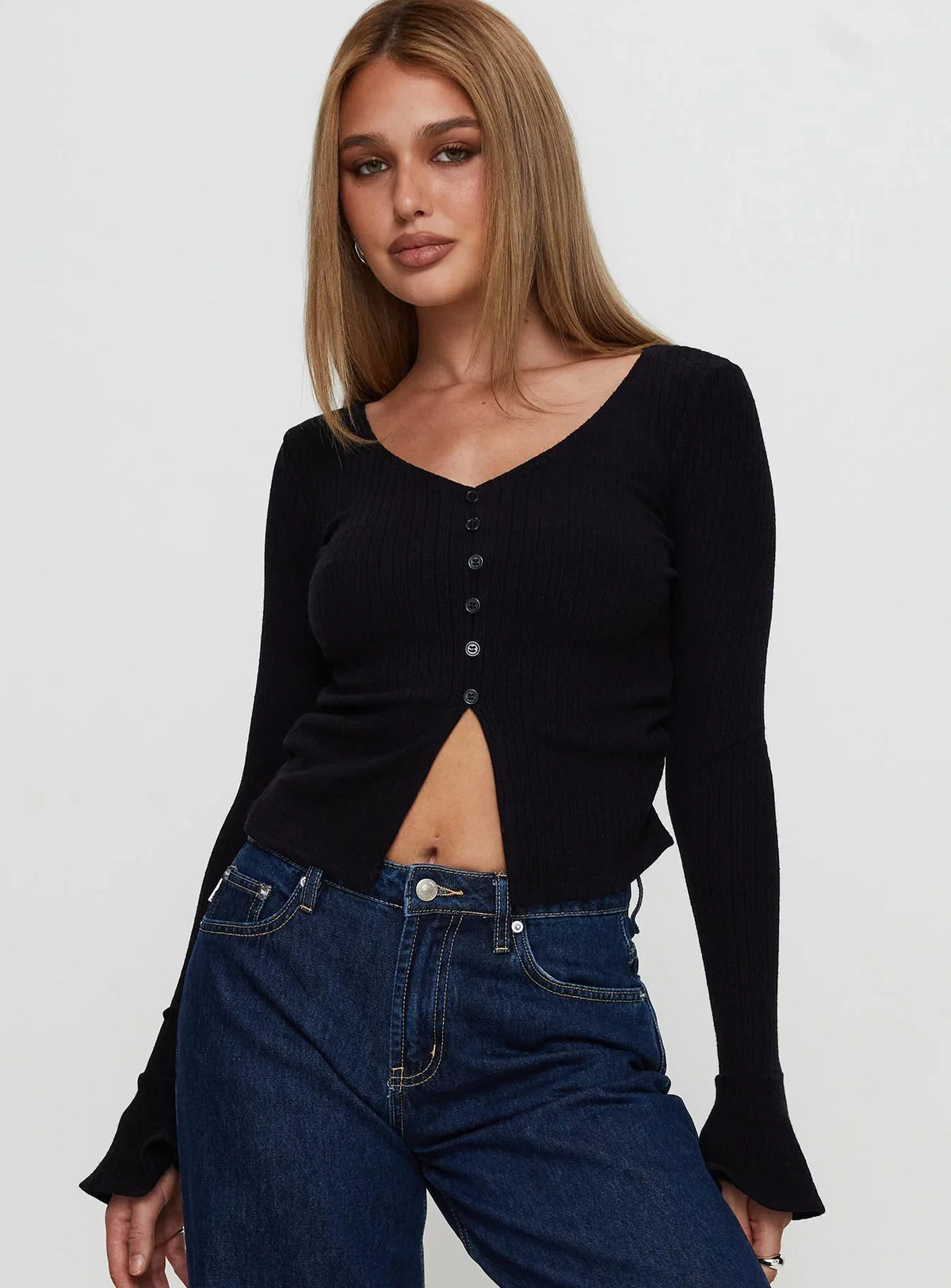 Take My Time Long Sleeve Top Black
