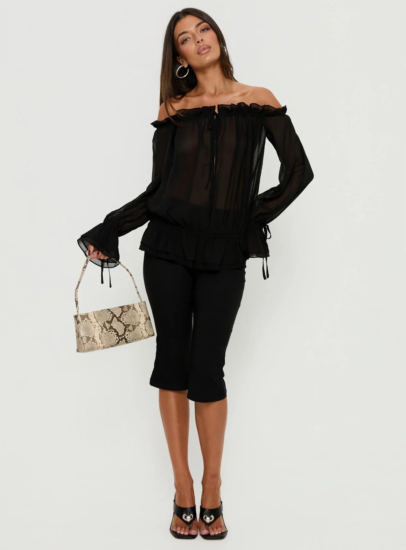Madelina Frill Long Sleeve Top Black