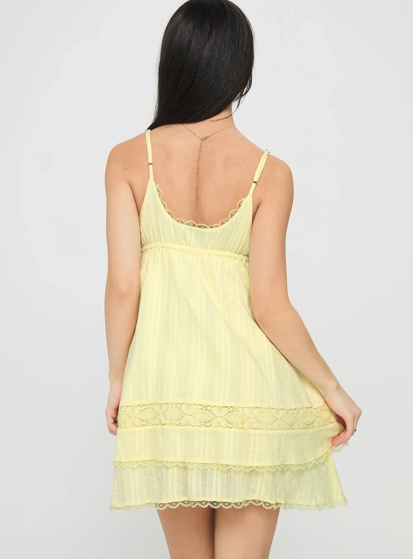 Cherubs Lace Babydoll Mini Dress Yellow
