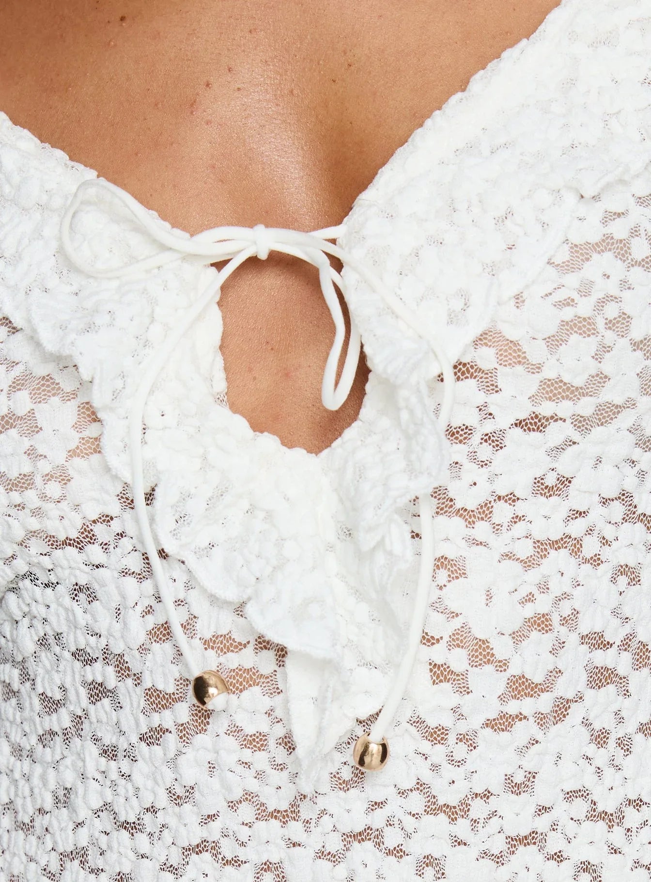 Medinilla Ruffle Tie Front Top White Lace