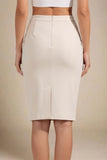 Pencil High Waist Bandage Knee Length Skirt Cream