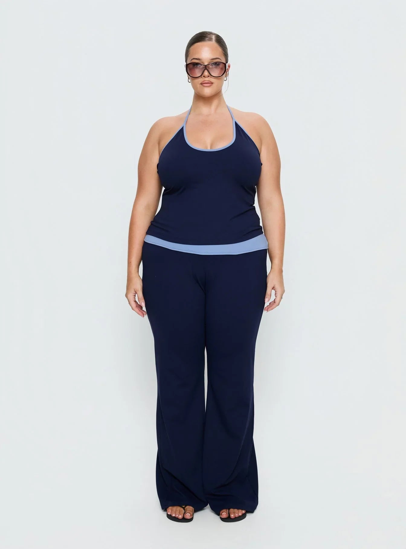 Kobee Jersey Halter Top Navy Light Blue Curve
