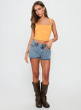 Tilted Denim Mini Short Mid Wash