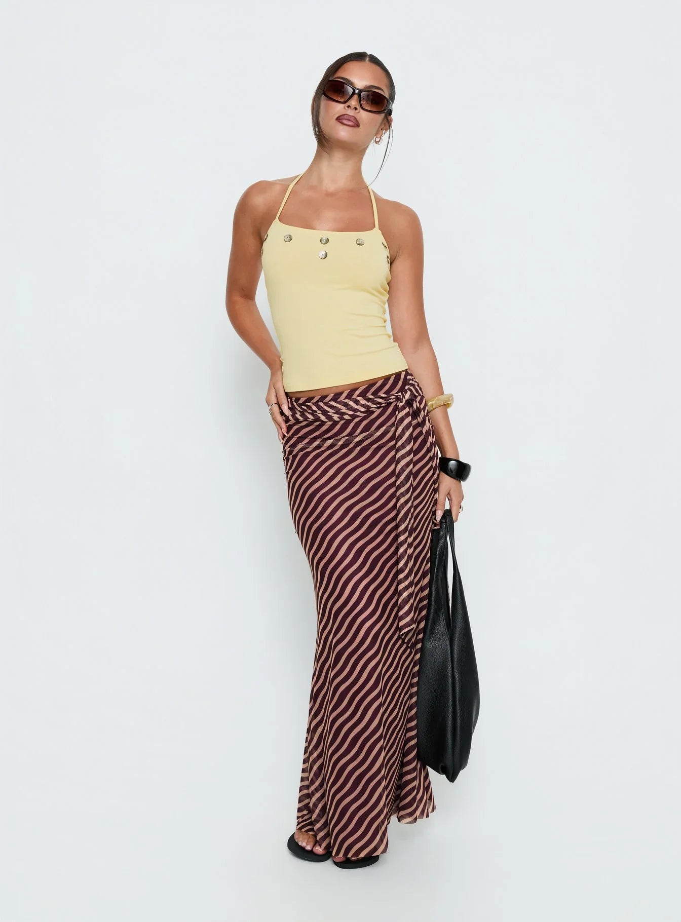 Lysandra Button Halter Top Butter Yellow