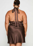 Pelagia Halter Scarf Tie Mini Dress Brown Curve