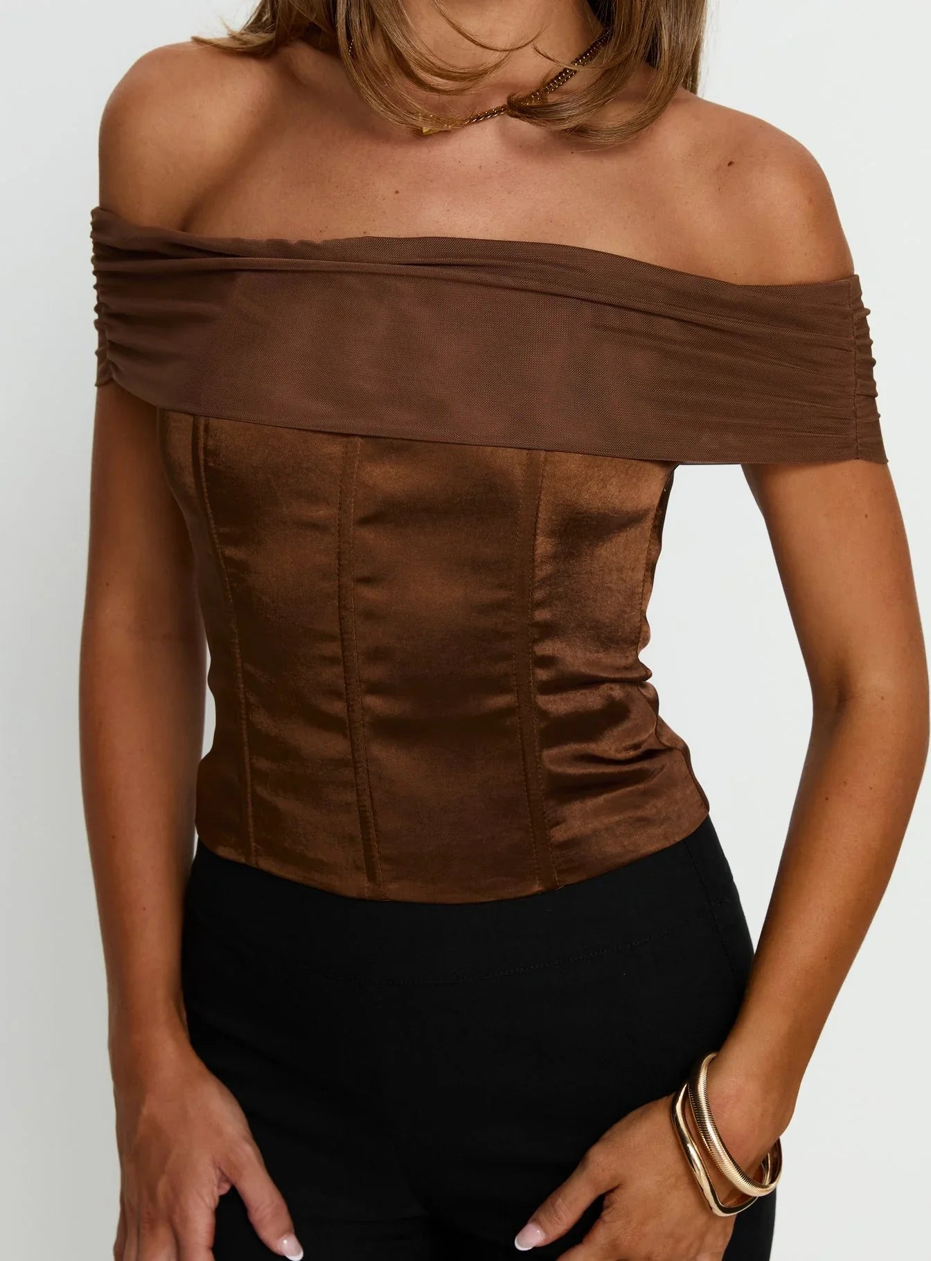 Kaari Off Shoulder Corset Top Chocolate
