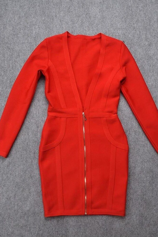 Eva Long Sleeve Bandage Mini Dress Lipstick Red