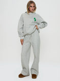 Princess Polly Wide Leg Track Pant Bubble Text Grey Marle Green