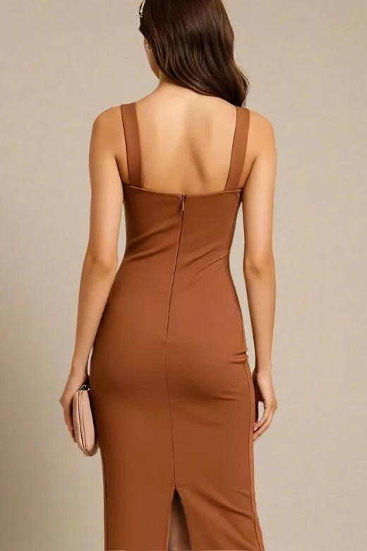 Marilyn Bodycon Wrap Midi Dress Rustic Brown Sale