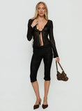 Open Your Heart Tie Detail Long Sleeve Top Black