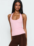 Baseline Scoop Halter Rib Tank Pink