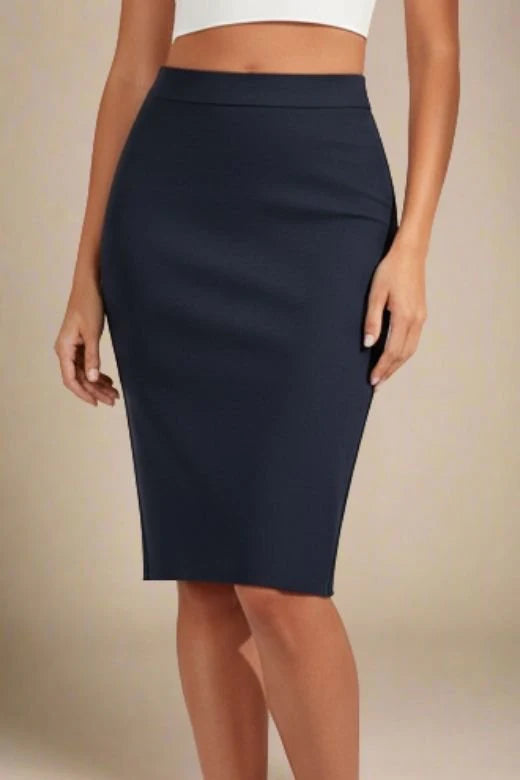 Pencil High Waist Bandage Knee Length Skirt Classic Black