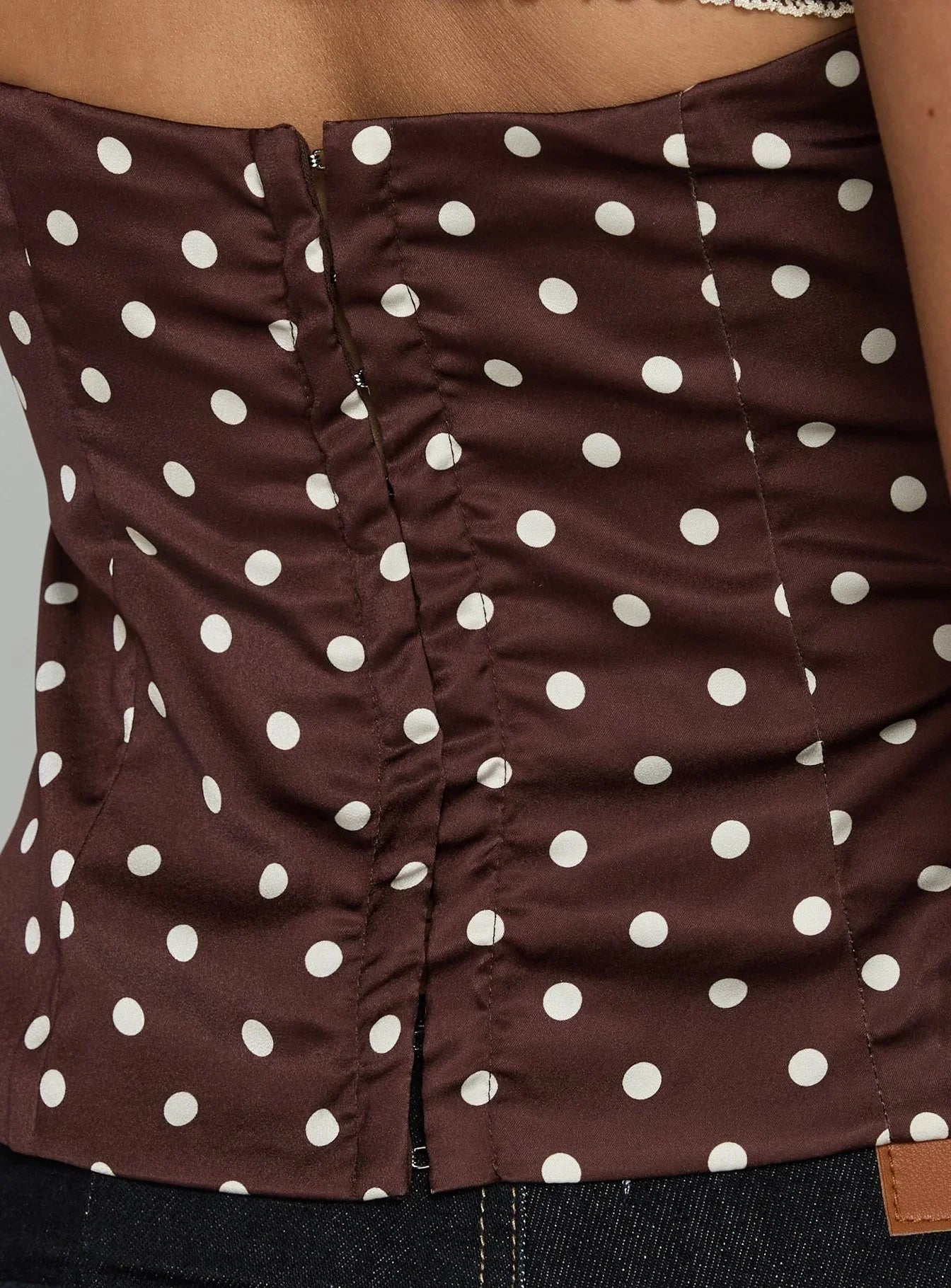 Renaissance Corset Lace Top Brown Polka