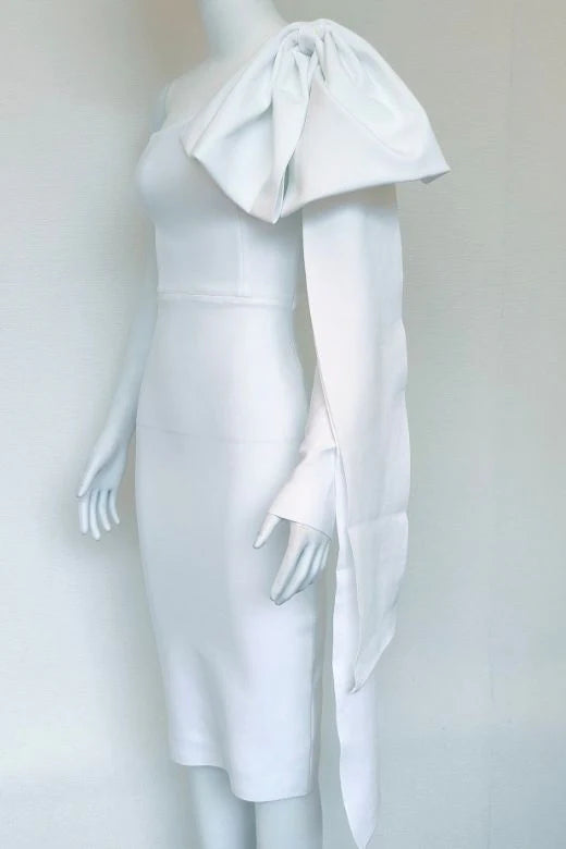 Lela Long Sleeve Bandage Midi Dress White Pearl