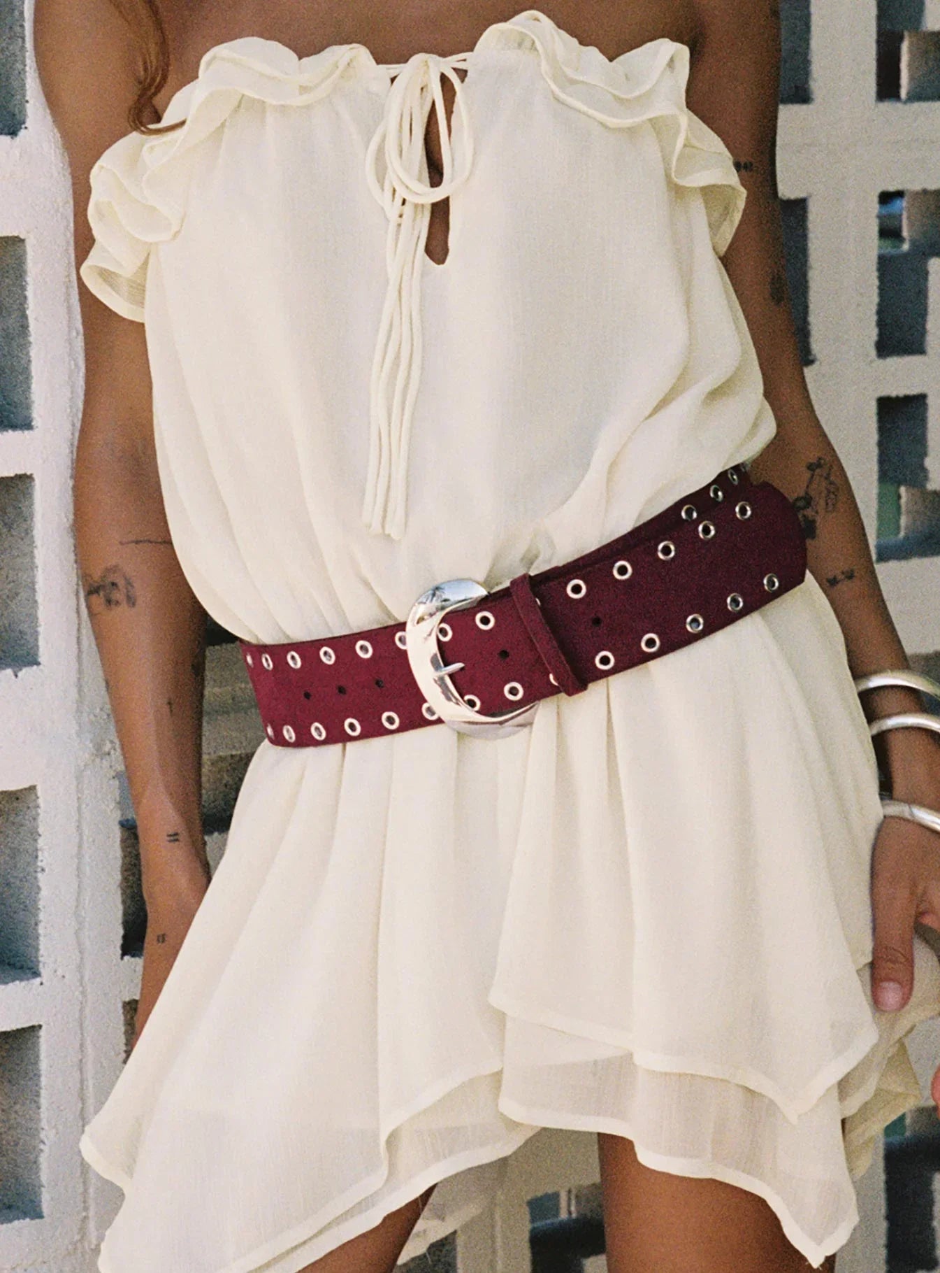 Captain Faux Suede Belt Red Silver