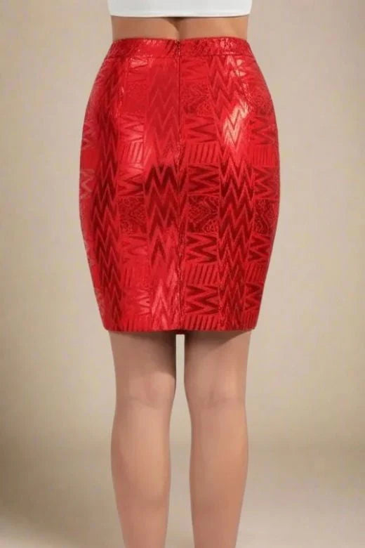 High Waist Metallic Leather Mini Skirt Lipstick Red