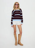 Aiyanna Collared Rugby Jersey Brown Blue Stripe