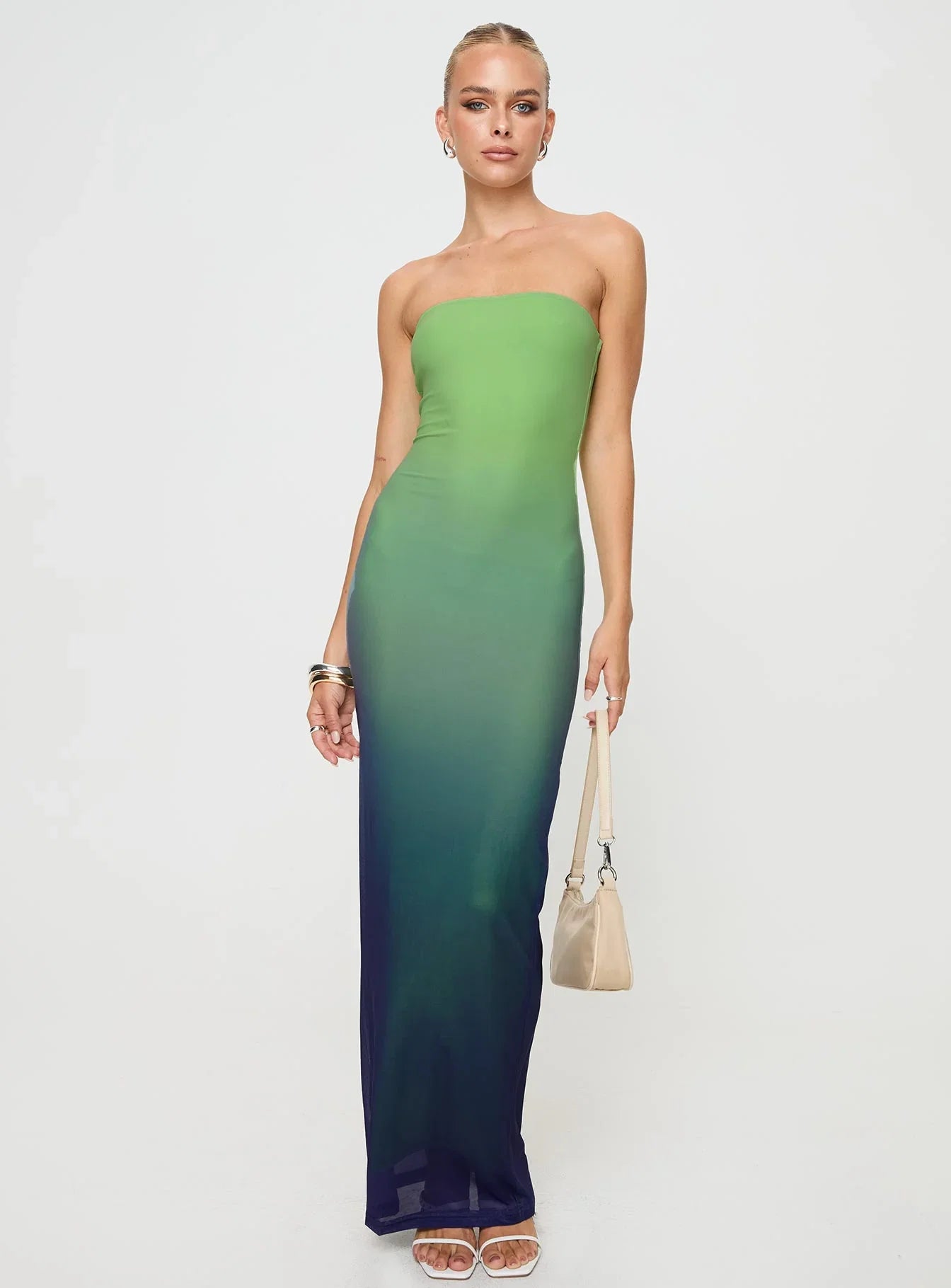 Stolen Love Strapless Maxi Dress Blue Green Ombre