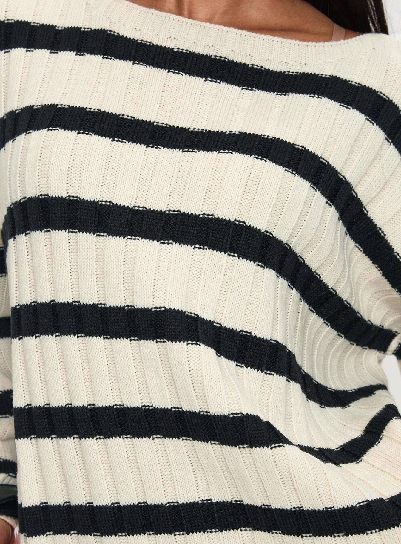 Elenita Wide Neck Knit Sweater Black White
