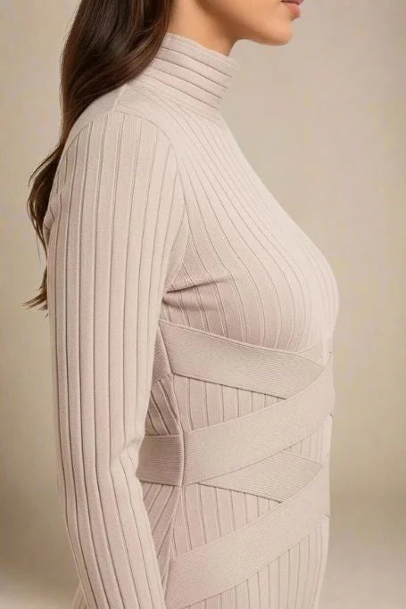 Jane Long Sleeve Bodycon Midi Dress Nude