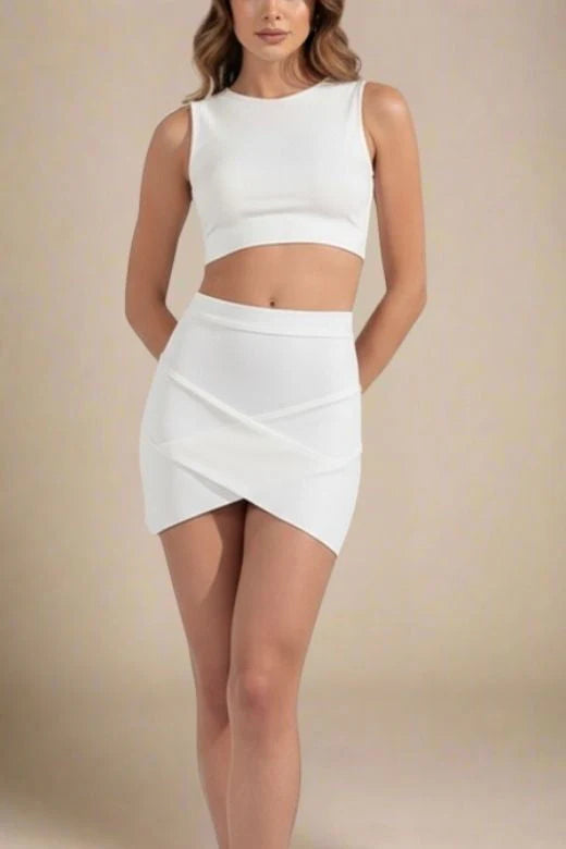 Jay High Waist Bandage Mini Skirt White Pearl