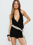 Amary Stud Detail Halter Playsuit Black
