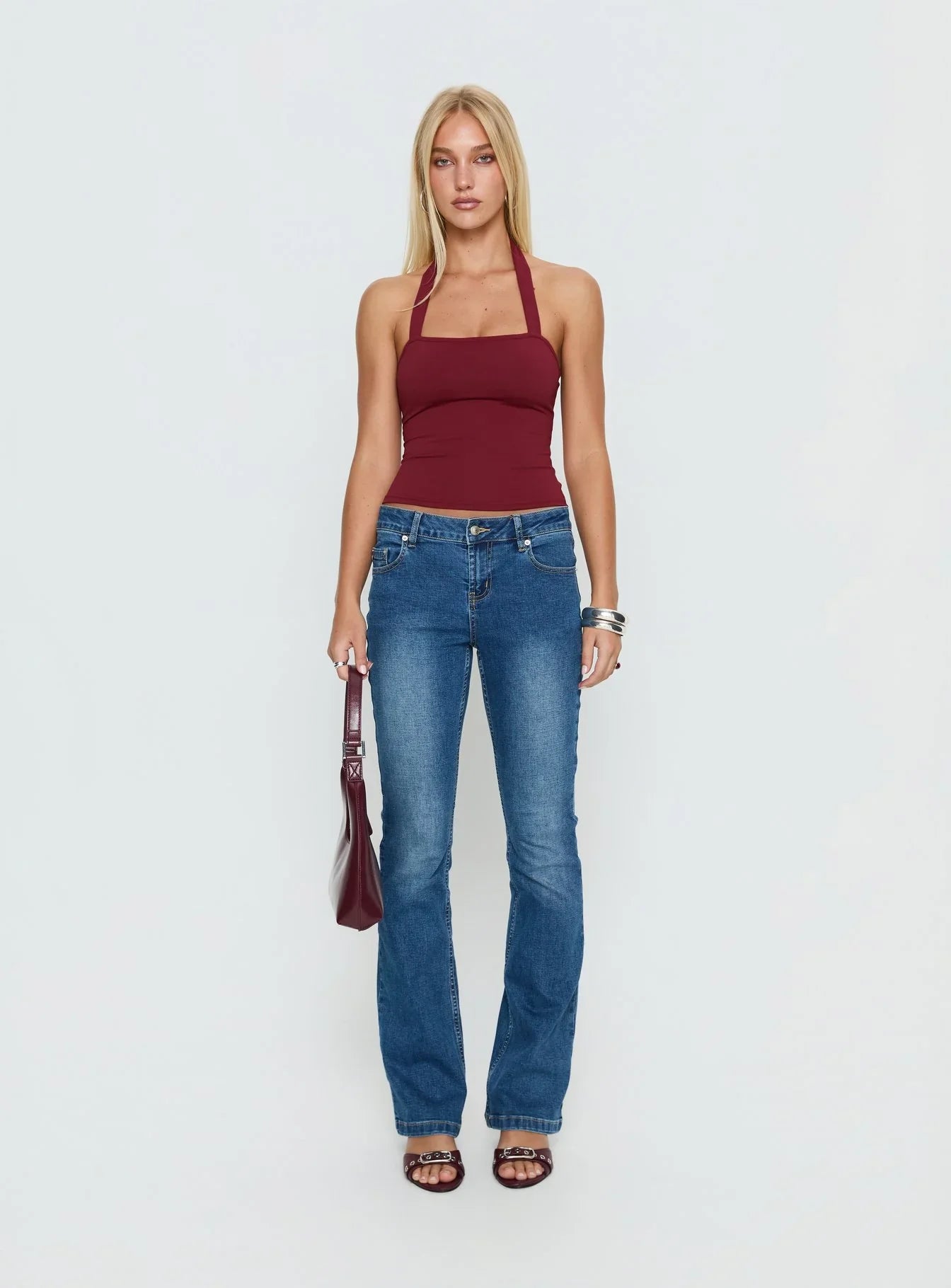 Ghisella Square Neck Halter Top Cherry