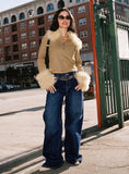 Savenna Mid Rise Wide Leg Jeans Dark Wash Leopard