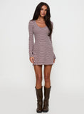 Best Interest Long Sleeve Mini Dress Pink Brown