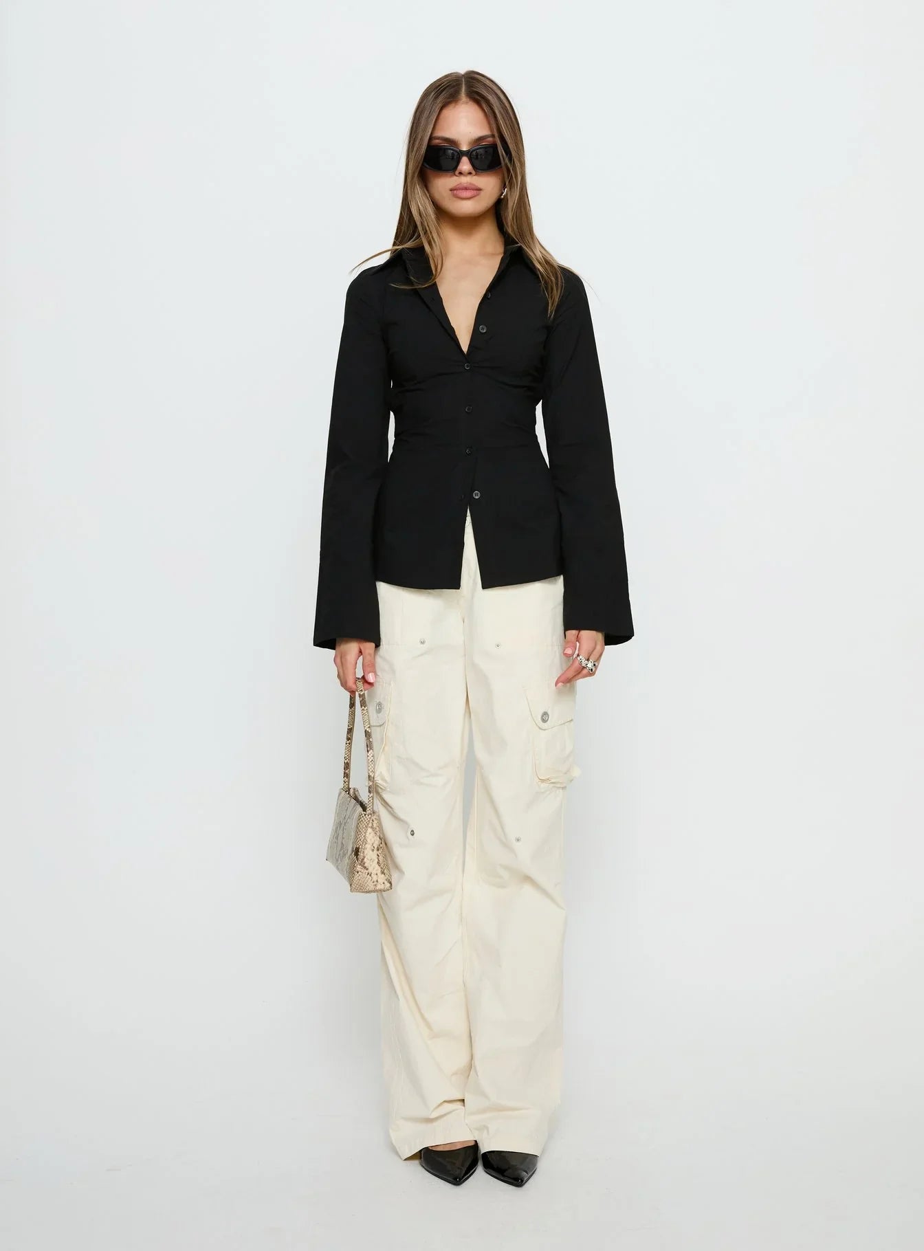 Lesper Long Sleeve Tie Back Top Black