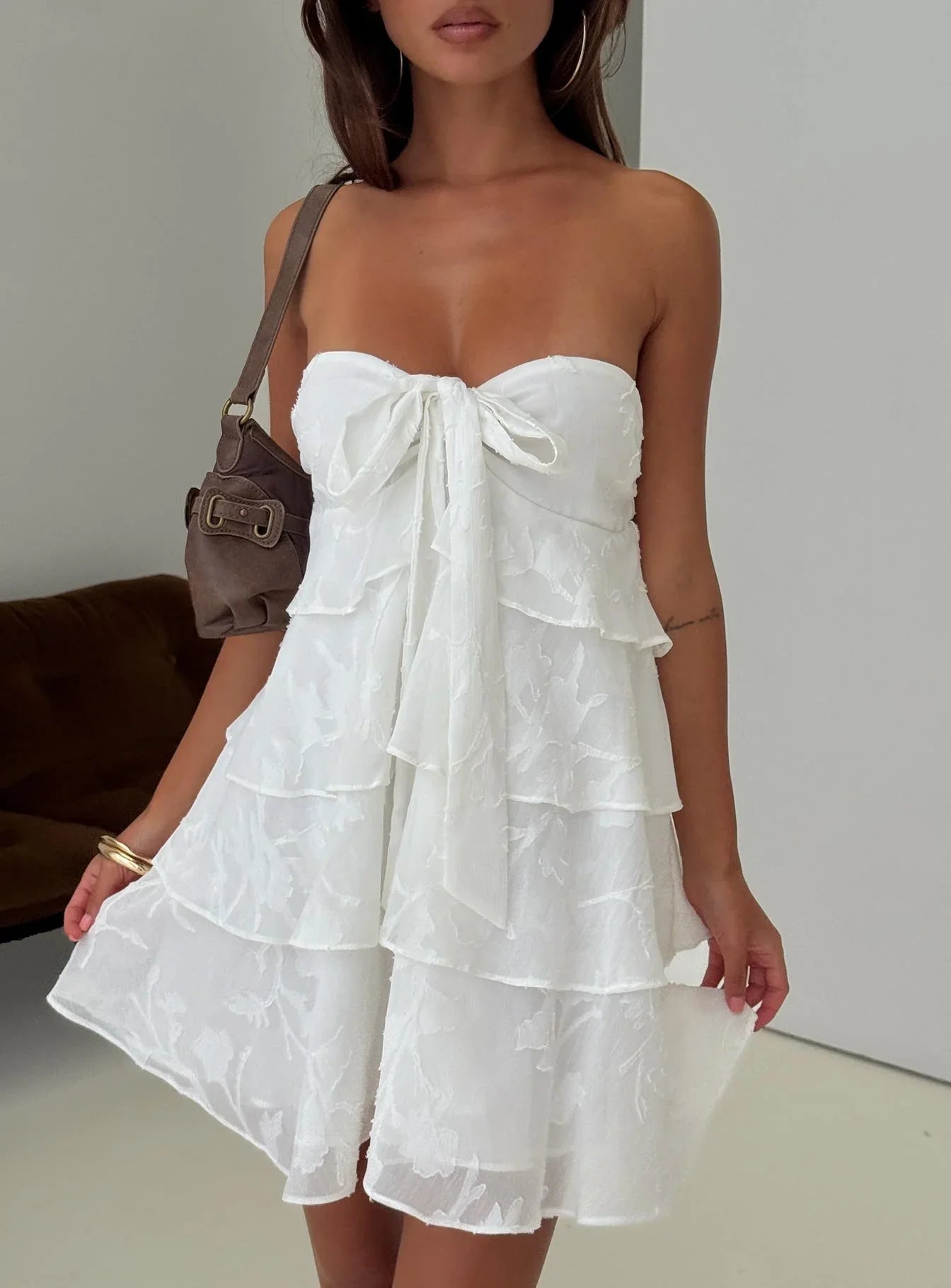 Kalari Strapless Layered Mini Dress White