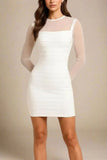 Robin Long Sleeve Bandage Mini Dress White Pearl