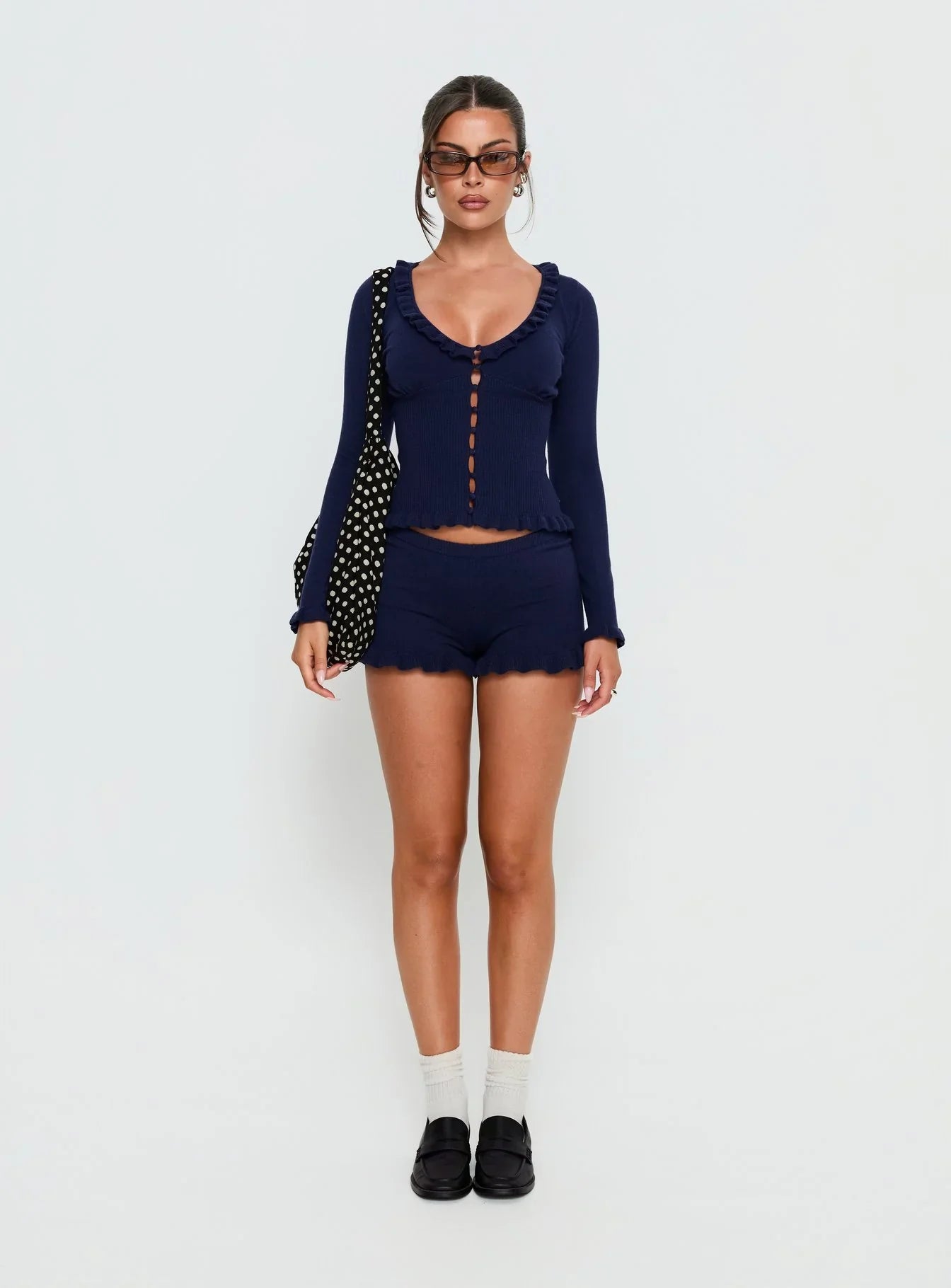 Ceria Frill Knit Shorts Navy