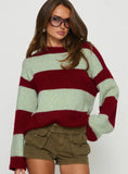 Nesha Fluffy Knit Sweater Red Blue Stripe