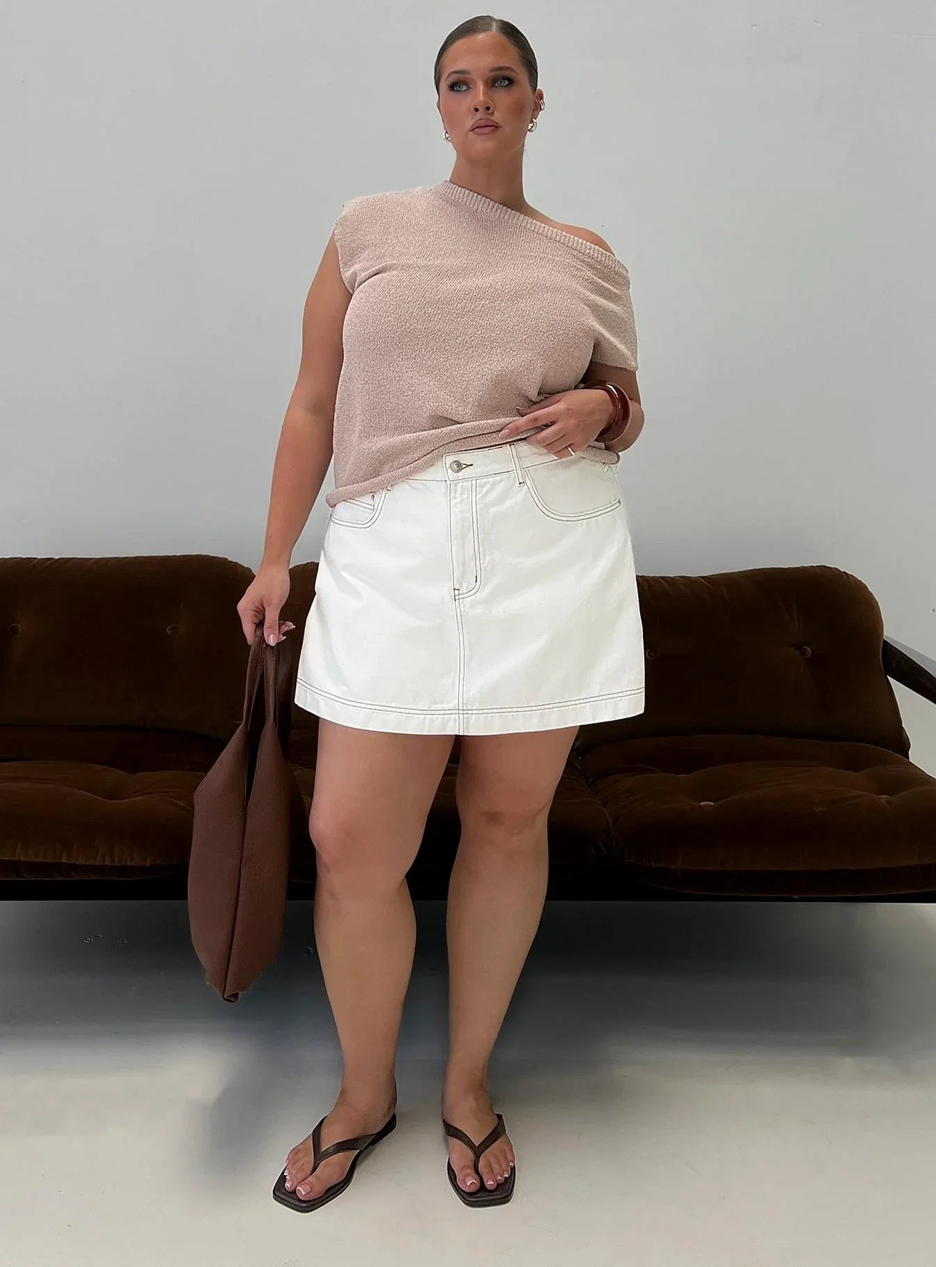 Ashfield Off Shoulder Top Oat Curve